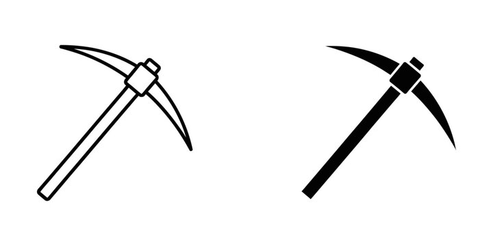 Mining pickaxe tool icon set with construction equipment industrial silhouette minimalist pictogram