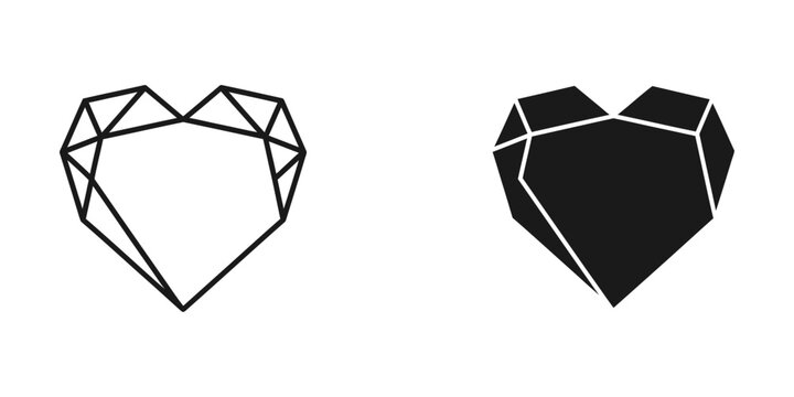 Geometric heart shape illustration set with geometric abstract minimalist valentines silhouette