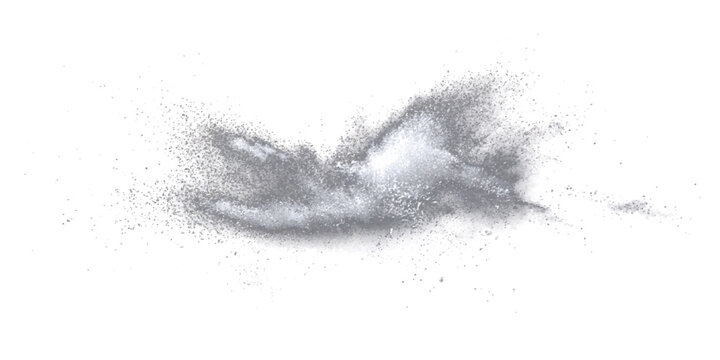 Abstract formation swirling particle dust and powder burst, evoking motion dynamic energy disintegration.