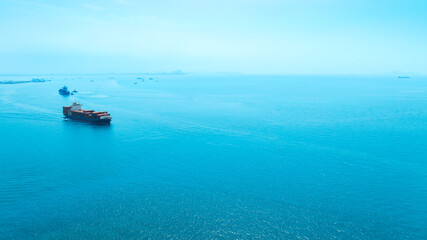 Obraz premium Aerial view of the freight shipping transport system cargo ship container. international transportation Export-import business, logistics, transportation industry concepts 