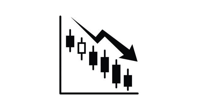 Stock market downtrend graph, declining candlestick chart, financial crisis, falling economy
