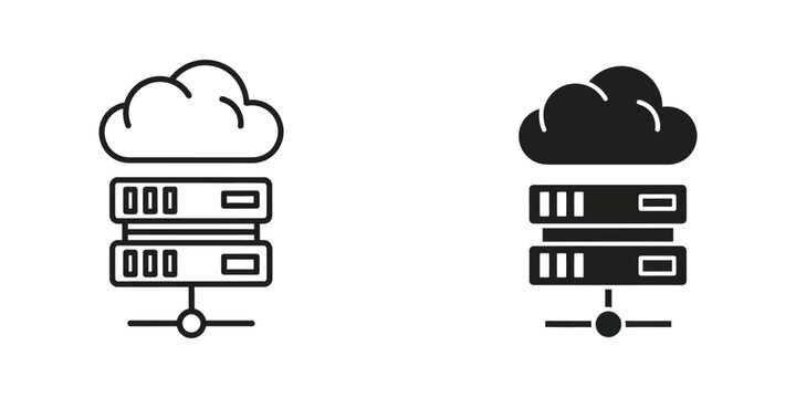 Cloud computing server infrastructure vector icon set with digital storage server rack computing internet