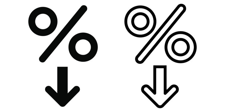 Black and white percent symbol icons with downward arrows for price reduction Vector