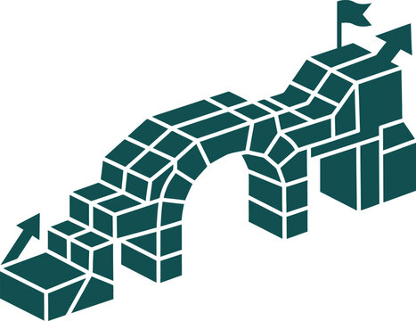 World youth skills day vector icon bridge made from interlocking blocks simple connected geometric block construction building development background vector