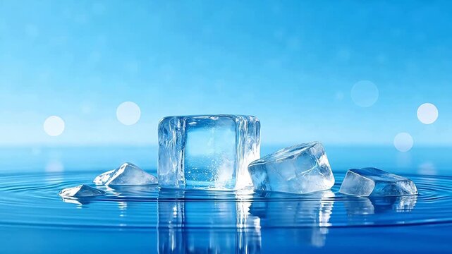Ice cubes floating in water