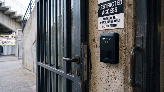 Electronic Smart Badge Reader Mounted Near Secure Access Door For Corporate Building Identity Verification Scanner