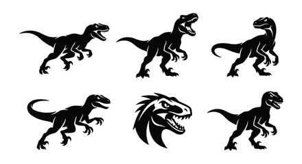 Obraz premium Dinosaur silhouettes in flat vector style silhouette