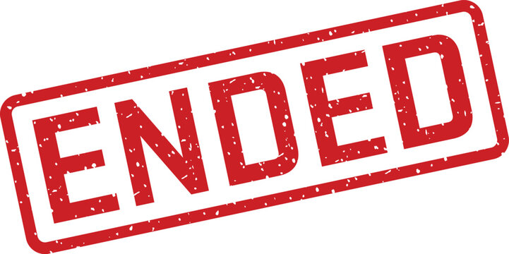 Red rubber stamp 'ended' on white background rectangular shape