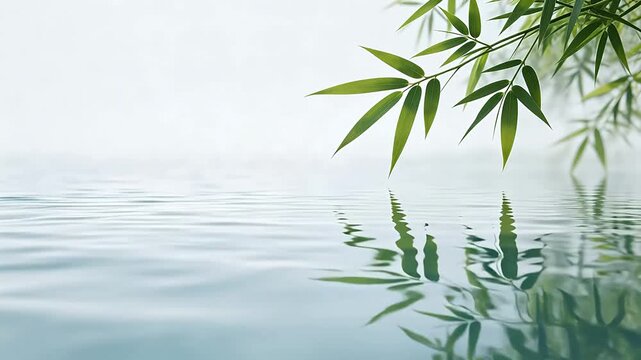 Bamboo leaves over calm water