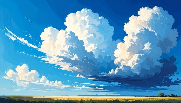 Radiant cumulus clouds drifting in a tranquil blue sky 