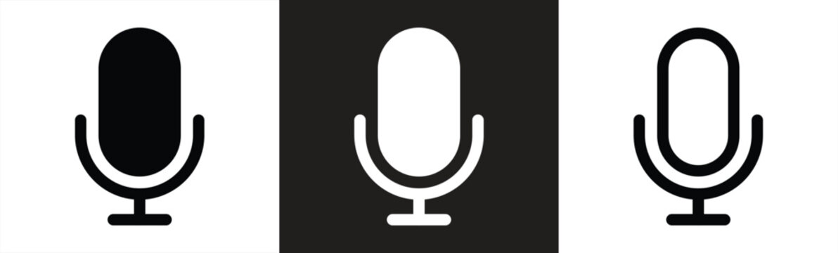 Microphone icon set vector mic icon symbol ; Podcast microphone web icon ; record, audio, sound, voice icons. editable stroke outline style for app user interface and web vector elements