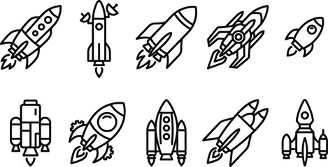 Rocket Ship Vector Icon Collection with Spacecraft Launch and Shuttle Designs © allustra