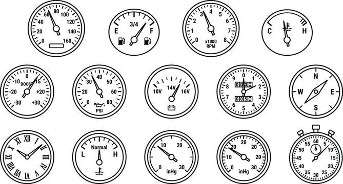 Vintage Clock Face Vector Icon Collection with Analog Timepiece Designs