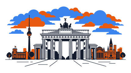 Berlin Skyline Illustration: Brandenburg Gate & TV Tower © Gembala