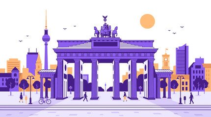 Brandenburg Gate, Berlin Skyline, Flat Design © Gembala