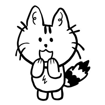 Cute Kawaii Surprised Shocked Cat Doodle Character Illustration