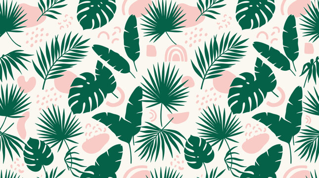 Tropical green palm leaf pattern.