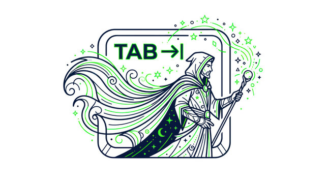 Mystical Wizard with Tab Key Icon - Magic, Fantasy, Technology