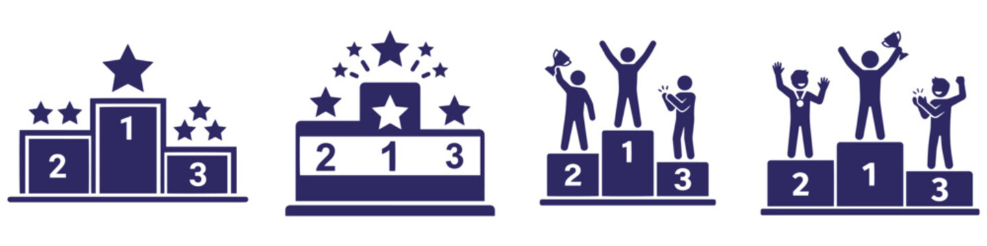 Winning podium set with numbers for competition ranking.