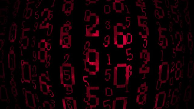 数字の羅列　サイバーやハッカーのような背景　赤の数字　ホラーイメージ