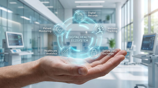 Digital Health Ecosystem Interface with Patient Monitoring and Secure Healthcare Data Exchange