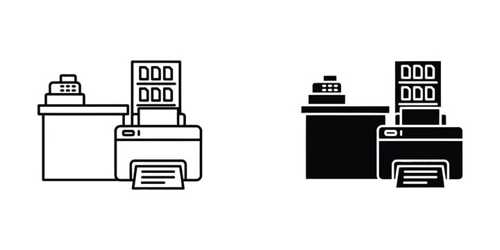 Minimalist office printer and fax machines set in two styles