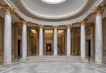 Fototapeta premium Classic Greek architecture interior with white marble columns and floors
