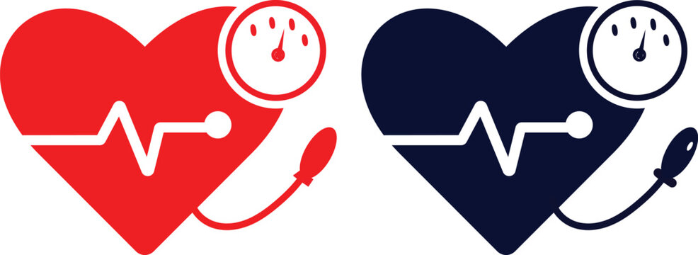 Heart Monitor and Blood Pressure Icons Set. Cardiology Medical Vector Collection