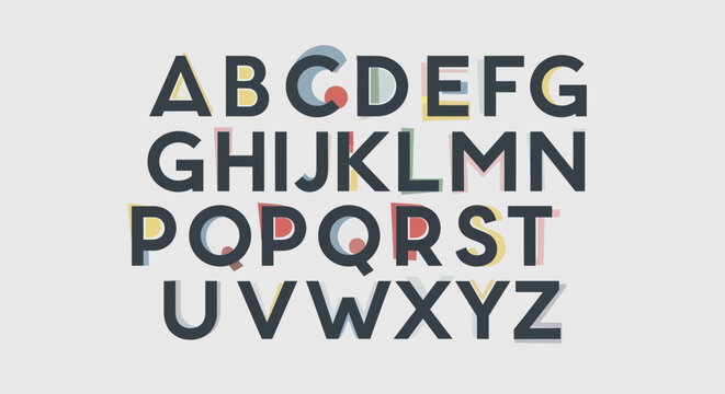 Graphic Alphabet Letters A-Z with 3D Shadow Effect, Modern Design