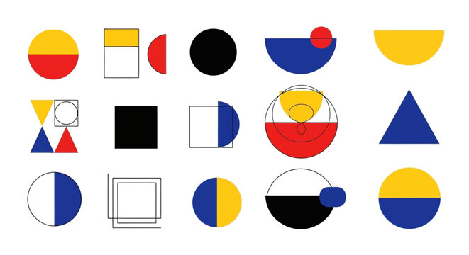 Geometric Abstract Shapes, Mondrian Style, Primary Colors