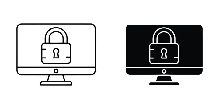 Secure computer monitor with lock icon on screen