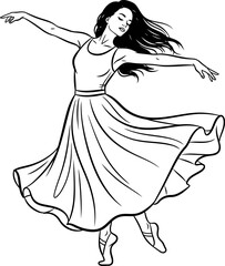 Graceful ballerina in flowing dress pirouettes with arms outstretched against a clean white background in a dynamic pose © PALASH