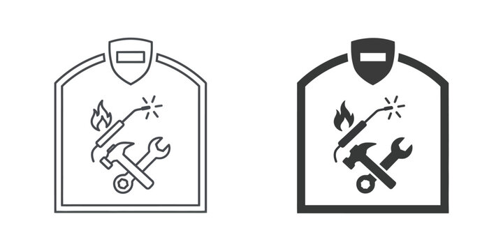 Welding safety badge with fire and tools icon set