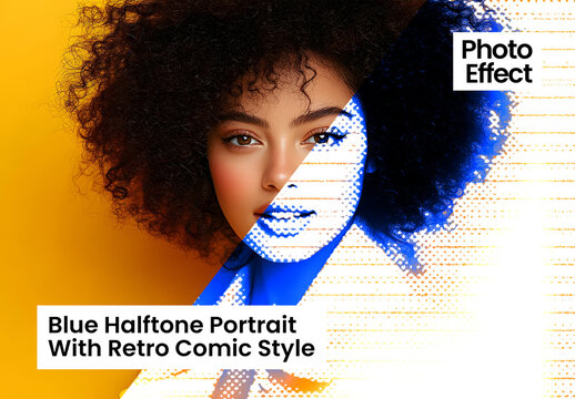 Blue Halftone With Retro Comic Style Photo Effect