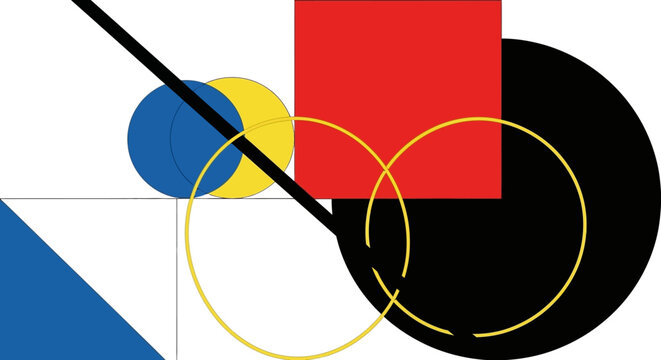 Geometric Abstract Art: Circles, Squares, and Lines in Bold Colors