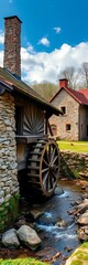 Fototapeta premium Historic Stone Watermill by a Flowing Stream
