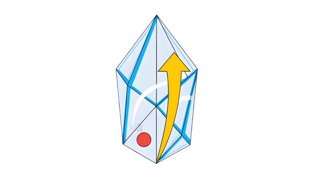 Crystal data prism with growth arrow icon on transparent background
