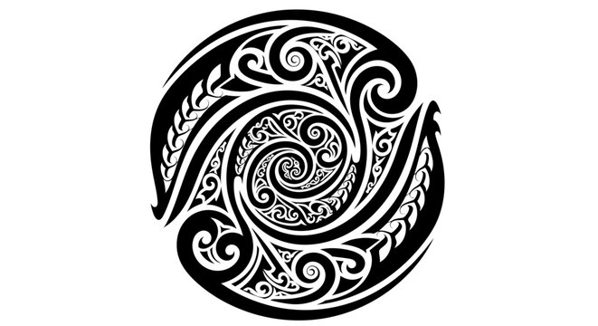 Maori Koru Spiral Symbol, Tribal Tattoo Design, Black And White