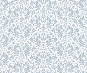 Fototapeta premium Wallpaper in the style of Baroque. White and gray floral ornament. Seamless vector background. Graphic pattern for fabric, wallpaper, packaging. Ornate Damask flower illustration