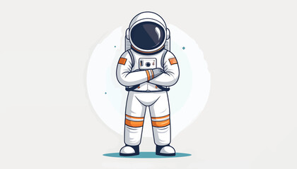 Cartoon astronaut standing with arms crossed in space suit. © Ridwan