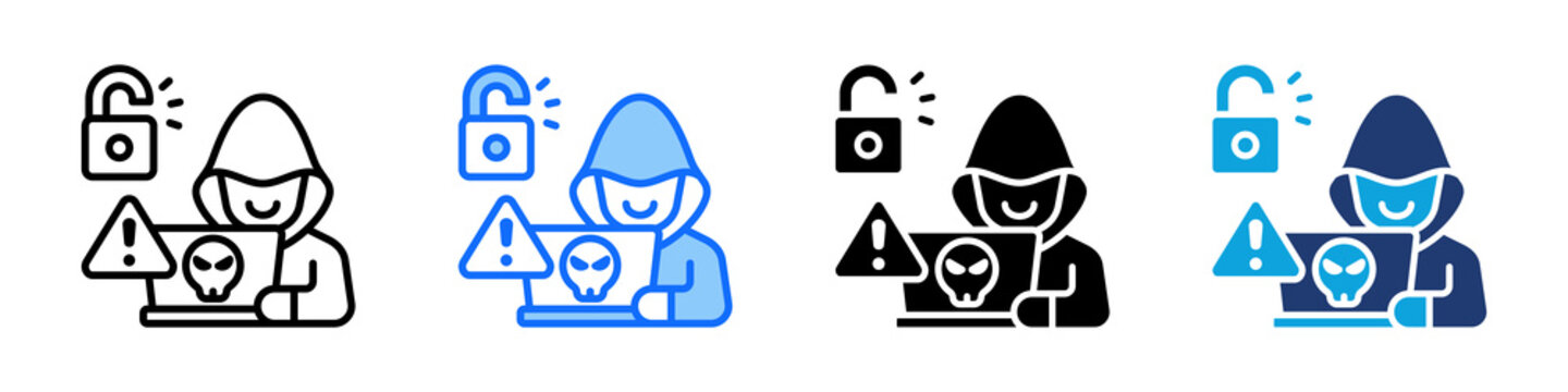 Cyber Attack Icon Set Multi Style Vector Illustration