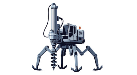 Naklejka premium Heavy duty industrial robotic drilling rig with four legs designed for deep ground excavation and construction projects.