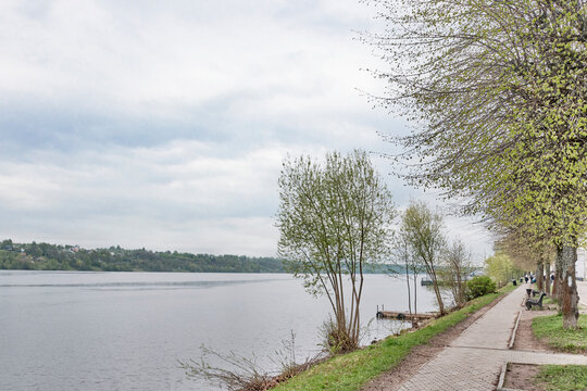 Volga river embankment in Ples Russia scenic spring landscape