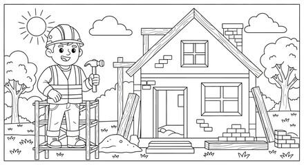 Obraz premium Builder Constructing a New House.
