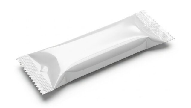 Single white snack wrapper on plain background
