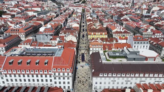 Lisbon Skyline At Lisbon In District Of Lisbon Portugal. Comercio Square Scenery. Augusta Street Cityscape. Lisbon Skyline At Portugal. Historic City Landscape. Tourism Landmark.