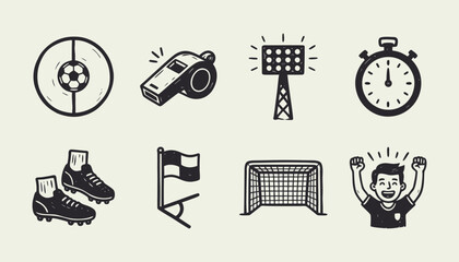 Hand drawn soccer and football icons set with ball whistle goal and player © Ghaghah24