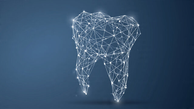 Digital Tooth Illustration with Geometric Lines and Network Effects for Dental Care