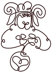 Naklejka premium ram with a ball of wool Continuous line ram with heart yarn ball logo, minimalist one line art for handmade wool brand.