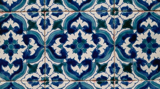 Flat lay of Pakistani Multani Kashi ceramic tiles pattern